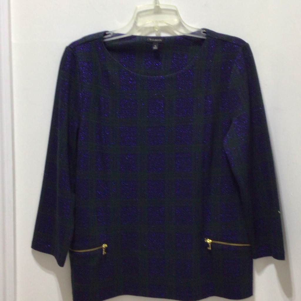 Talbots Blue And Green Lurex Plaud Top Size M